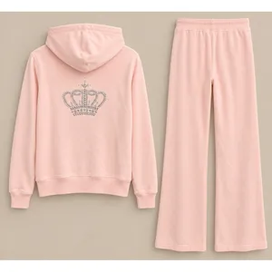 Christine Alexander Women Tracksuit L Pink Y2K Rhinestone Crown Hoodie Pants Set thumbnail 4