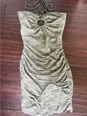 Lucy in the Sky Olive Ruched Strapless Halter Mini Dress Small thumbnail 5