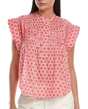 Tuckernuck Ro's Garden Nini Top Small Orange Floral Boho Flutter Sleeve Cotton thumbnail 1