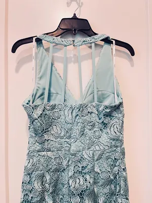Siena Women's Sleeveless Halter V-Neck Floral Lace Sheer Trim Midi Dress SZ4 thumbnail 6