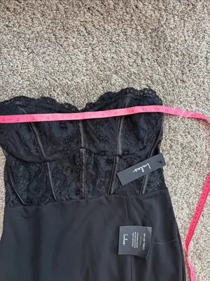 Lulus Sultry Persona Black Lace Strapless Bustier Mermaid Maxi Dress size medium thumbnail 7