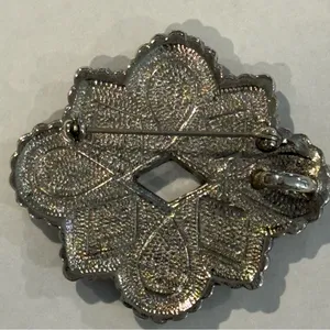Vintage Silver Brooch with Turquoise and Coral Accents thumbnail 2
