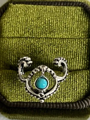Bohemian/Aztec Blue Turquoise Stainless Steel Silver Statement Ring Size 6 thumbnail 2