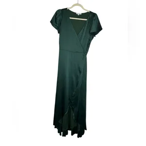 💚 Baltic Born Green Satin Flutter‎ Sleeve Wrap Maxi Dress M 💚 thumbnail 3