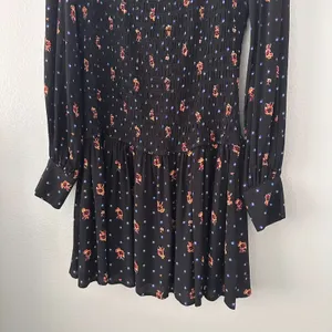 Free People-M Floral Long Sleeve Smocked Mini Dress Romantic Boho-Chic Babydoll‎ thumbnail 13