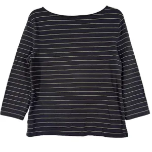 Lauren Ralph Lauren Top Large Black Stripe Boat Neck Cotton Coastal Preppy thumbnail 2