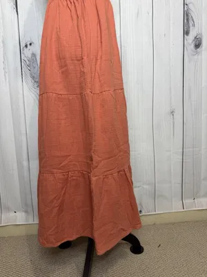 New In Maxi Dress Sz L Light Rust Red Open Back Ladder Strap Smocked Front NWT thumbnail 6
