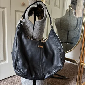 Cole Haan Black Leather zip top Hobo Bag shoulder bag thumbnail 2