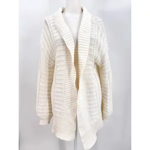 Express Ivory Open Front Long Cardigan Sweater Shawl Mixed Knits Cotton Blend M thumbnail 3