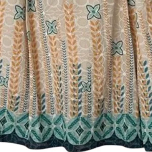 Mint Green Boho Eyelet A-Line Pleated Midi Skirt Teal Yellow Small thumbnail 8