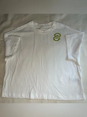 Maeve White Boxy Crop Tee with Lime Green Emblem 100% Cotton thumbnail 6