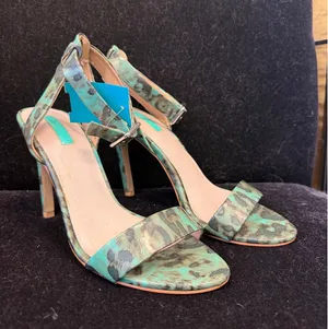 Topshop Teal Leopard Print Ankle Strap Stiletto Heels Women Size 37 Animal Print thumbnail 1
