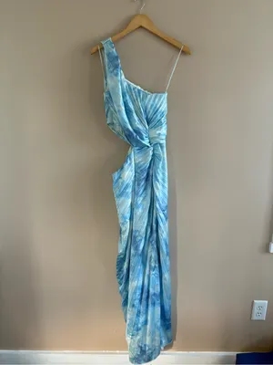 Abercrombie & Fitch Giselle Pleated One-Shoulder Cutout Maxi Dress Blue Medium T thumbnail 2