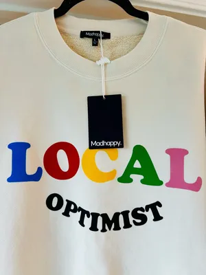 Madhappy Cream 'LOCAL OPTIMIST' Crewneck Sweatshirt with Multicolor Lettering thumbnail 3