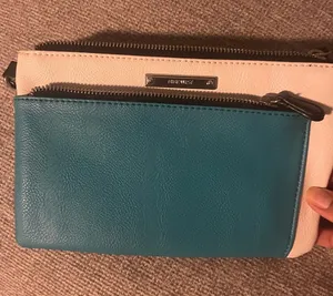 Nine West Teal and Cream Double Zip Wristlet Clutch thumbnail 1