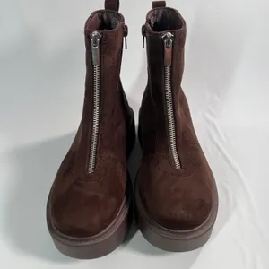 Portland Boot Company Womens 7 Chocolate Suede Front Zip Lug Sole Platform Boots thumbnail 2