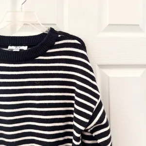 Magaschoni Black White Nautical Preppy Stripe Shoulder Button Dolman Sweater XL thumbnail 3