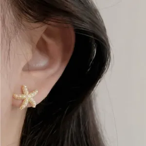 Gold Starfish Pearl Earrings thumbnail 6