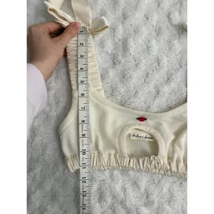 For Love & Lemons White Knit Satin Bow Straps Cut Out Coquette Bralette XS thumbnail 6