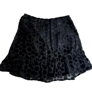 Lulus Black Velvet Polka Dot Ruffle Mini Skirt‎ Size S thumbnail 2