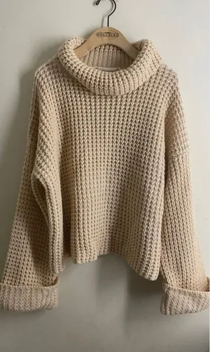 Goodnight Macaroon Retta Cognac Ribbed Waffle Knit Oversized Cropped Turtleneck thumbnail 1