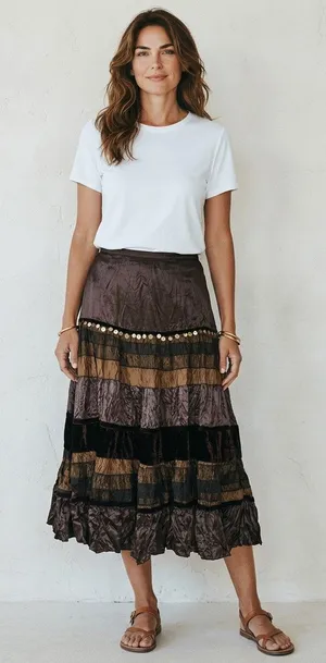 Vintage Y2K S Maxi skirt velvet boho-style fringe trim whimsigoth renaissance thumbnail 1