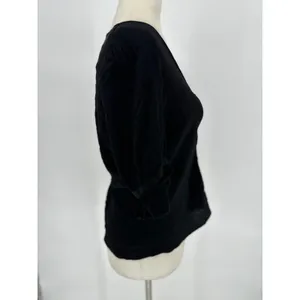 Madewell Top 10 Black Button Short Sleeve Ruffle Neutral Basic‎ Whimsigoth thumbnail 5