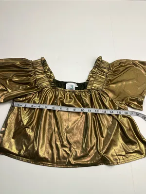 Queen Of Sparkles Metallic Gold Flutter Top Women's XS Cropped *TINY FLAW thumbnail 4