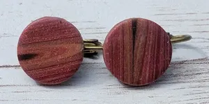 Vintage Clip On Earrings - Wooden? Circle with Pattern 5/8" thumbnail 1