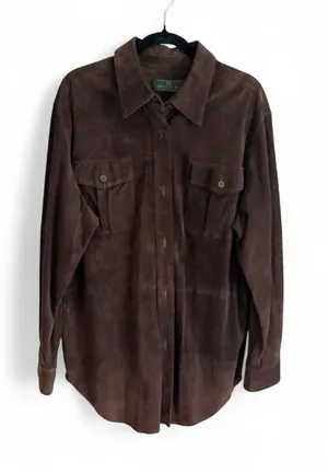 Embassy Row Classic Dark Brown Suede Shirt Jacket Shacket Vintage Size 16 Luxury thumbnail 1