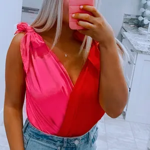 Strut & Bolt pink & red tie strap color block bodysuit thumbnail 3