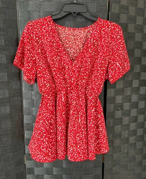 Shein Red Floral Top thumbnail 1