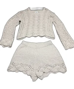 Bluivy Ivory Crochet Knit Sweater Shorts Set Boho Beach Resort Cover Up Lounge M thumbnail 1