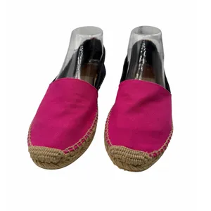 Tory Burch Colorblock Pink Navy Canvas Espadrille Flats Jute Double T Logo Sz 9 thumbnail 2