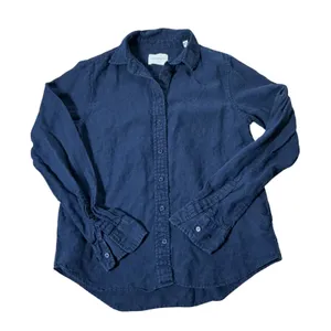 Gant Coastal Preppy Linen Button Down Shirt Womens 4 Navy Blue Long Sleeve Logo thumbnail 1