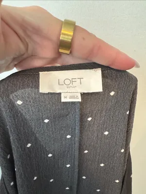 Loft V-Neck Long Sleeve Charcoal Polka Dot Blouse Top Women's Medium thumbnail 2