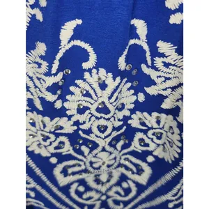 Blue Halter Maxi Dress with White Embroidery By EVogues thumbnail 5