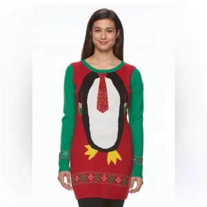 UNITED STATES SWEATERS Penguin Holiday Christmas Xmas‎ Tunic Sweater Women L thumbnail 2