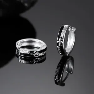 925 Silver Plated Knight Cross Hoop Earrings for Men Women,Punk Hip Hop Earrings thumbnail 2