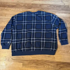 Jordan Essentials Womens Plaid Fleece Crewneck‎ Sweatshirt Navy Blue XXL thumbnail 7