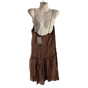 Reformation Citrus Brown Polka Dot Lace Trim Minidress 12 NWT Smoked Back Flirty thumbnail 3