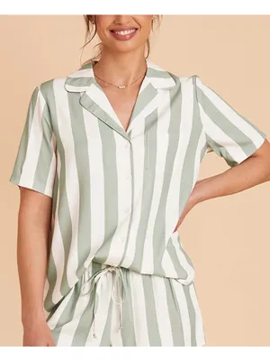 Birdy Grey Eddie Striped Pajama Set Women’s Large Sage Green Shorts Top thumbnail 1