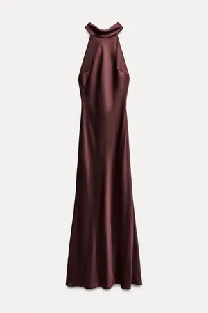 Zara maxi halter scarf satin Elegant Burgundy Brown Evening Wedding Dress thumbnail 15