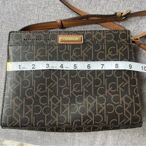 Calvin Klein Frida Signature Crossbody Handbag Shoulder Purse Black Brown Logo thumbnail 9