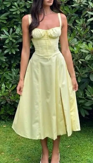 NWOT HOUSE OF CB 'Carmen' Buttercup Bustier Corset Yellow Sundress Sz XS thumbnail 1