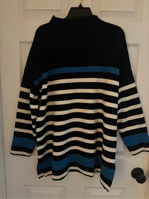 Jones New York Black, White & Blue Striped Turtleneck Sweater Size 1X thumbnail 2