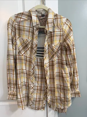 We the Free Park Ranger Yellow & Brown Plaid Button-Up Shirt size small thumbnail 1