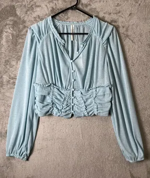 Anthropologie Long Sleeve Femme Ruched Cropped Top Coquette Balletcore Med NEW‎ thumbnail 1
