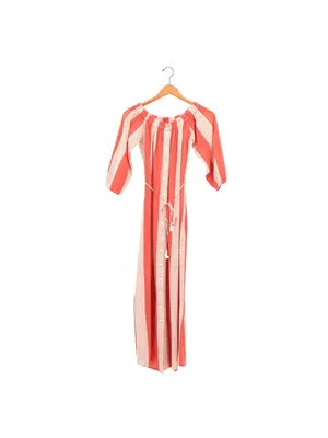 Faithfull The Brand Sun Striped Gauzy Cotton Off Shoulder Orange Maxi Dress 2 thumbnail 3