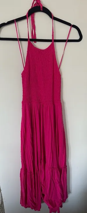 Koko + Maso Hot Pink Smocked Halter Neck Maxi Dress Size M thumbnail 1